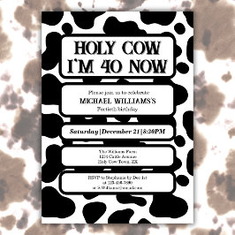 Convites Holy Cow Funny Black White 40th Birthday