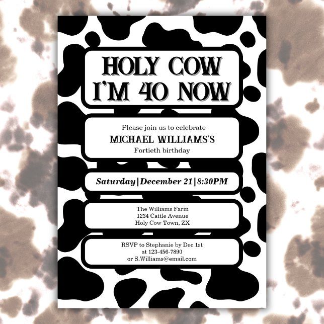 Convites Holy Cow Funny Black White 40th Birthday (Criador carregado)