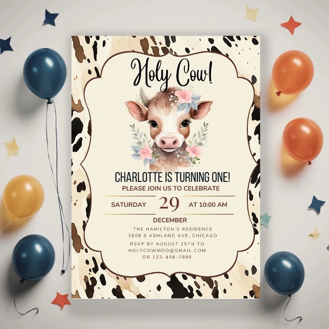 Convites holy cow party invitations 2nd birthday cow party  (Criador carregado)