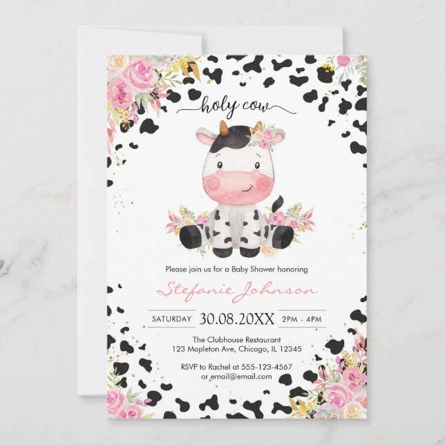 Convites Holy Cow Pink Floral Cowgirl Baby Shower (Frente)