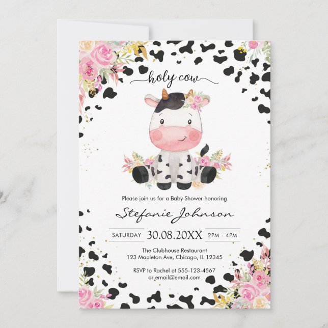 Convites Holy Cow Pink Floral Cowgirl Baby Shower (Frente)