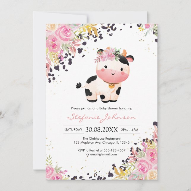 Convites Holy Cow Pink Floral Cowgirl Baby Shower (Frente)