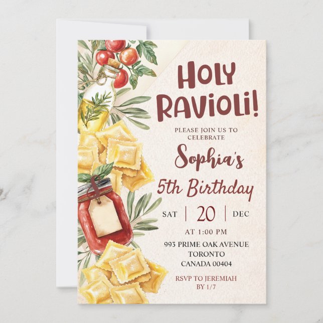 Convites Holy Ravioli Kids Birthday Invitation (Frente)