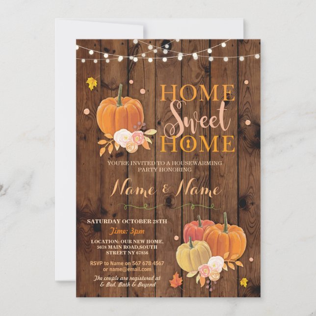 Convites Home Home Sweet Home Fall Pumpkin Convida (Frente)