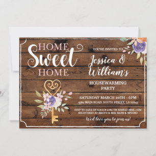Convites Home Home Sweet Home Key Flowers Wood