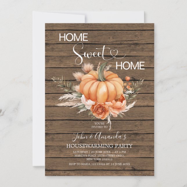 Convites Home Sweet Home Boho Pumpkin Festa de Aquecimento  (Frente)