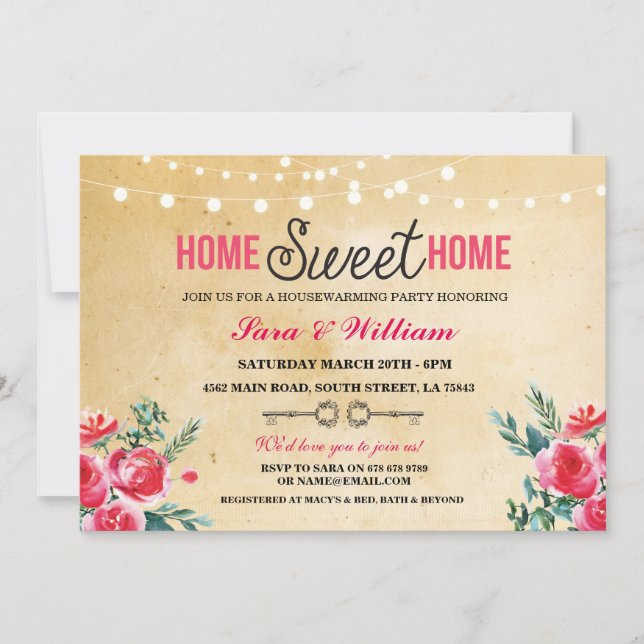 Convites Home Sweet Home Housewarming New Home Invitation (Frente)