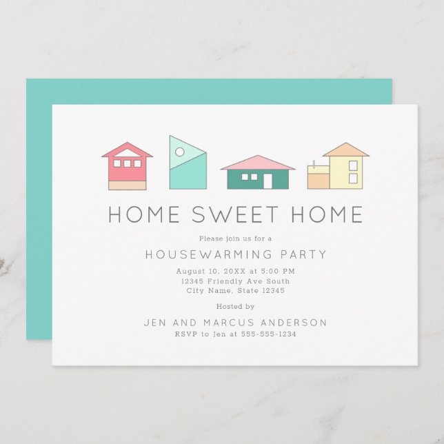 Convites Home Sweet Home Minimalist Housearming Party (Frente/Verso)