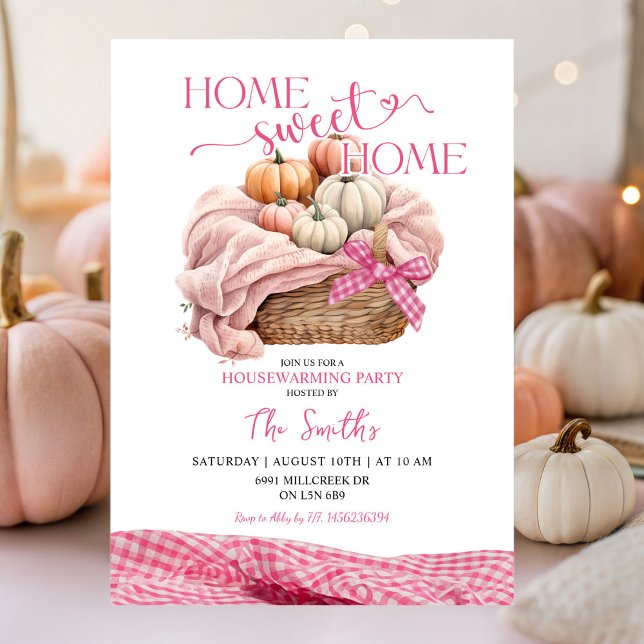 Convites Home Sweet Home Pink Gingham Pumpkin (Criador carregado)