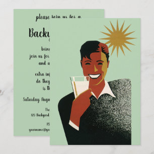 Convites Homem Ar Deco Vintage, Churrasco no Quintal de Ver