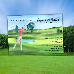 Convites Homem de Golfe Jogador Balançando Cinquenta 50º An