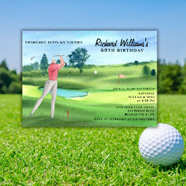Convites Homem de Golfe Jogador Balançando Sessenta 60º Ani