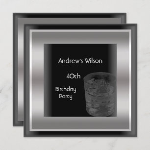 Convites Homem de Prata Negra Elegante do Partido aniversár