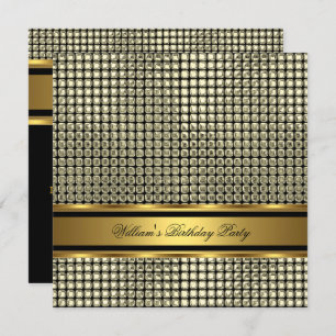 Convites Homem Elegante de Festas de aniversário Douradas