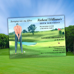 Convites Homem Jogando Golfe e Balançando em Meu 50º Aniver