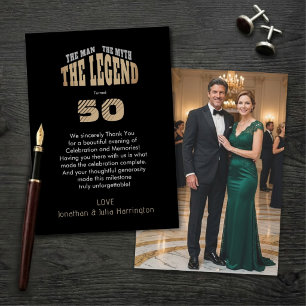 Convites Homem Mito Lenda Preto Ouro 50º Foto Obrigado