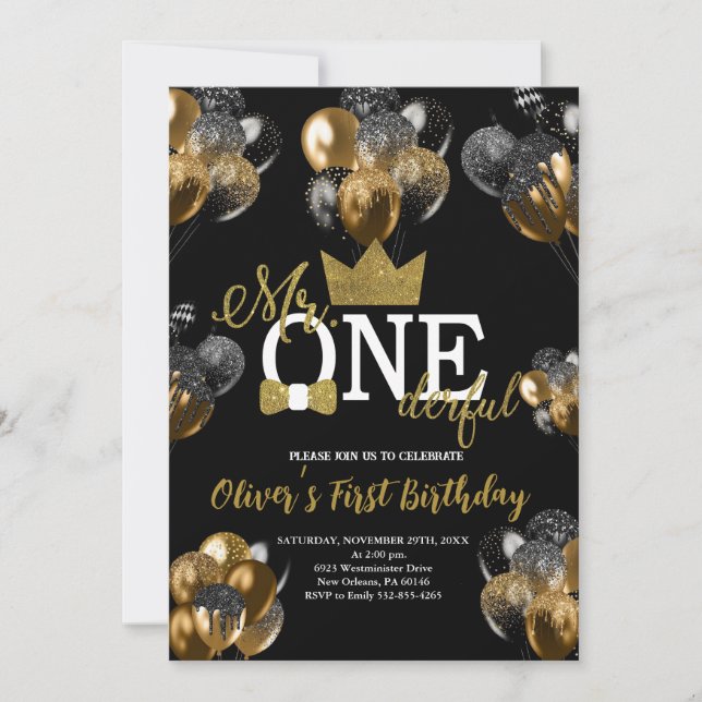 Convites Homem Pequeno, Sr. Aniversário Maravilhoso, Balões (Frente)