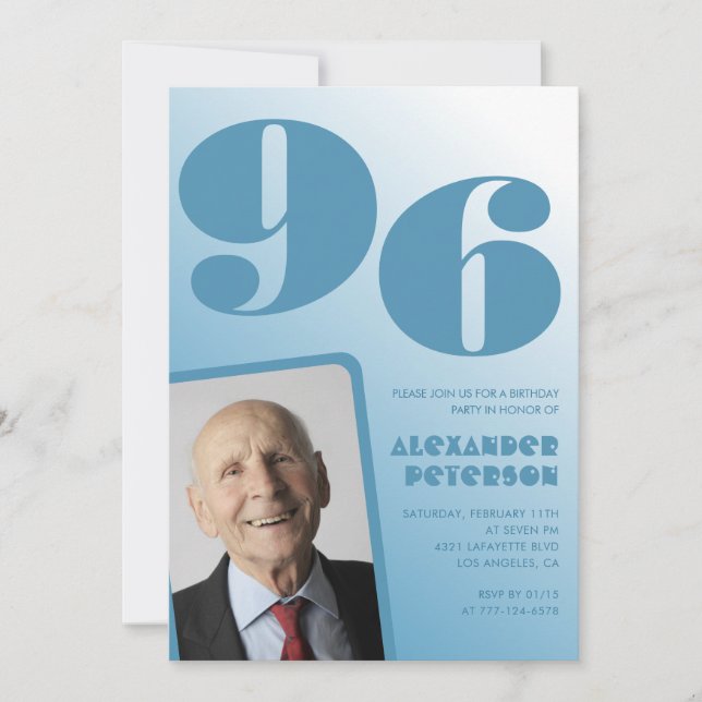 Convites Homens de Fotografia com Gradiente Azul Retroativo (Frente)