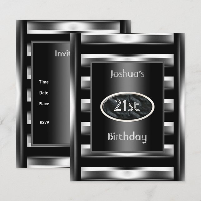 Convites Homens de metal preto elegantes de aniversário de  (Frente/Verso)