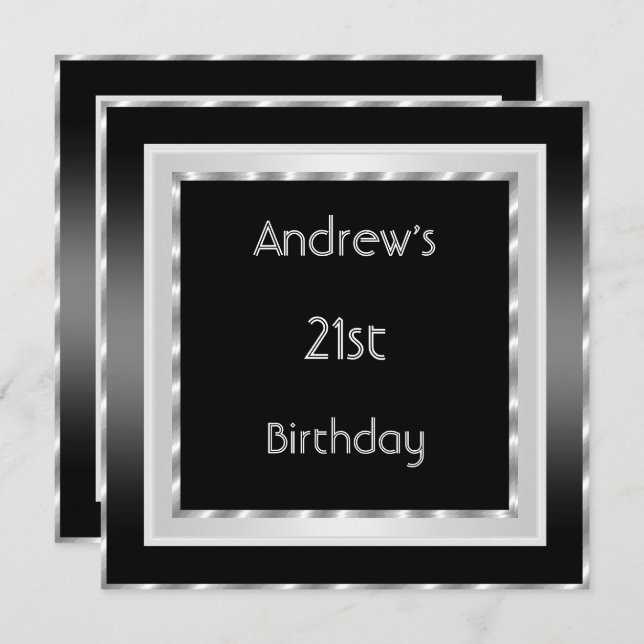 Convites Homens de Prata Negra Negra Elegante do Partido an (Frente/Verso)