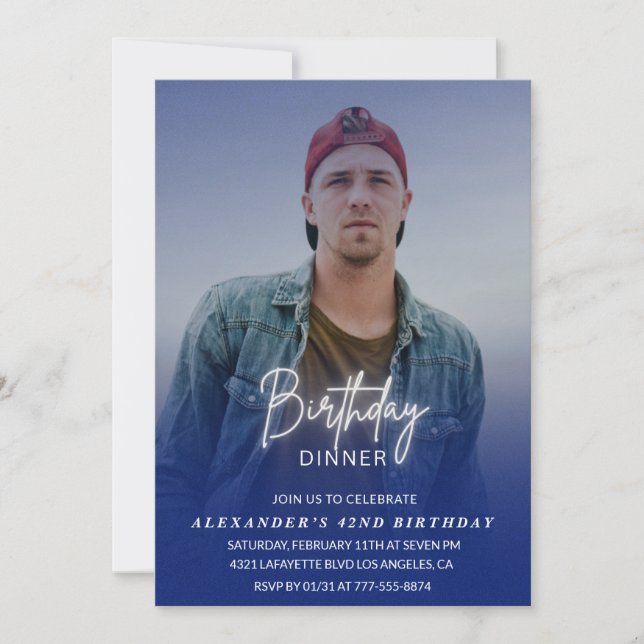 Convites Homens Jantam Marinho de Foto Azul 42 anos (Frente)