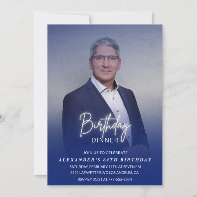 Convites Homens Jantam Marinho de fotos azul 64 anos (Frente)