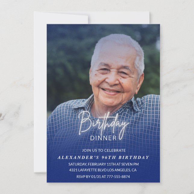 Convites Homens Jantam Marinho de fotos azul 96 anos (Frente)