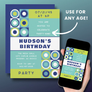 Convites Homens Moderno de Aniversário Retron Qualquer Verd