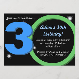 Convites Homens partido verde/azul trigésimo de aniversár