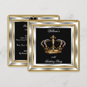 Convites Homens Preto Dourado Prata Aniversário Príncipe Re