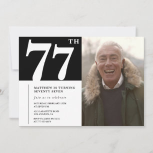 Convites Homens Preto e Branco Aniversário de 77 anos