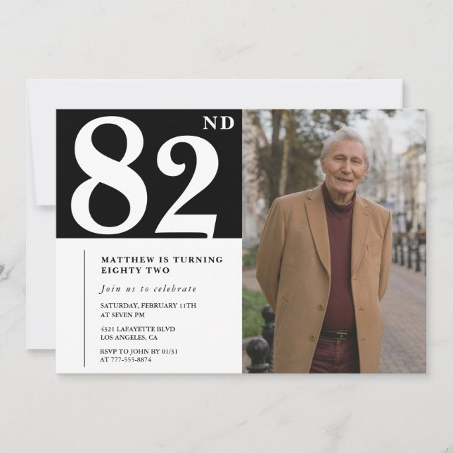 Convites Homens Preto e Branco no 82º aniversário (Frente)