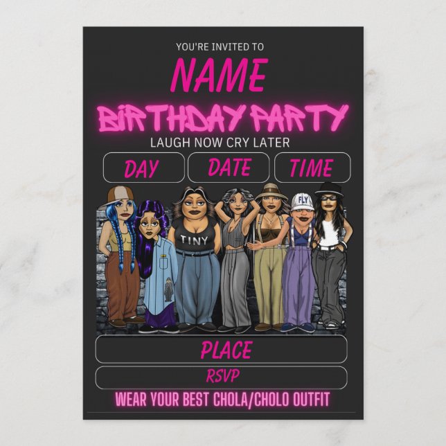 Convites Homies Birthday Invitation Chicana Birthday (Frente)