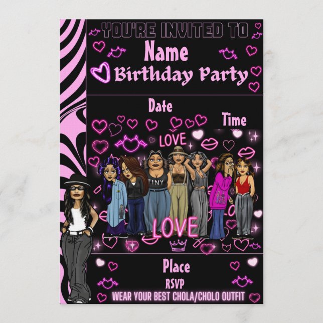 Convites Homies Chicana  Birthday Invitation Lil Homies (Frente)