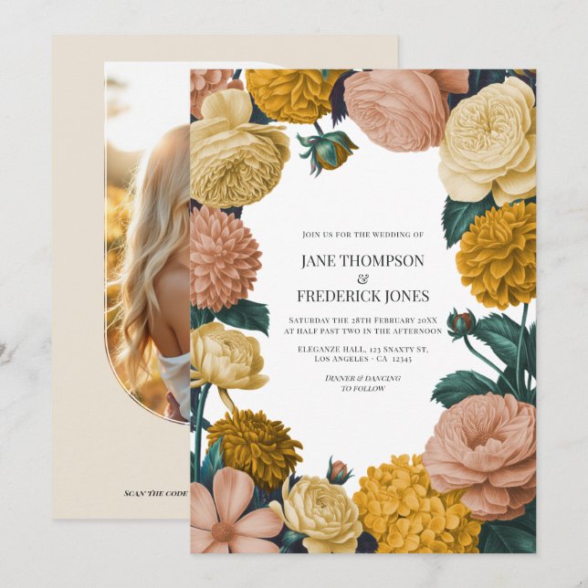 Convites Honey Amber, Caramel Rose & Soft Marzipan Wedding (Frente/Verso)