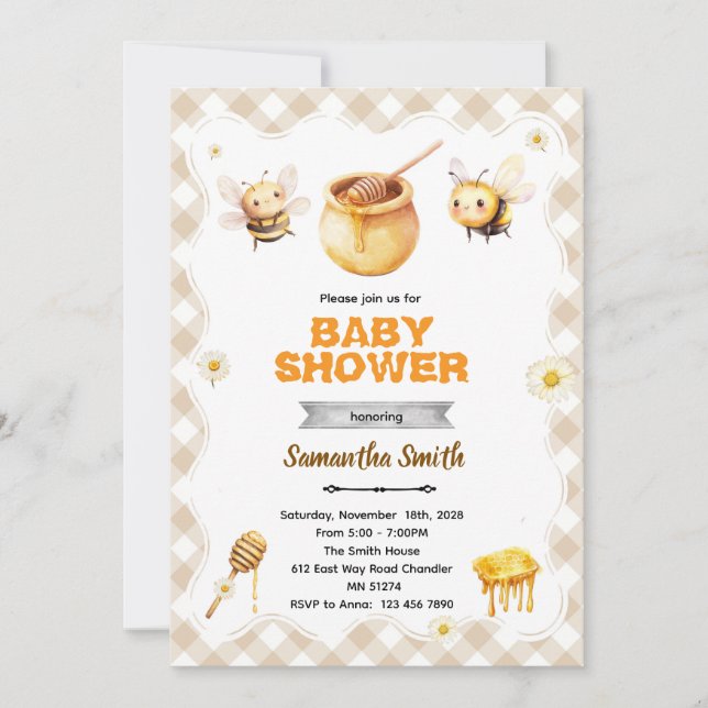 Convites Honey bee baby shower invitation (Frente)