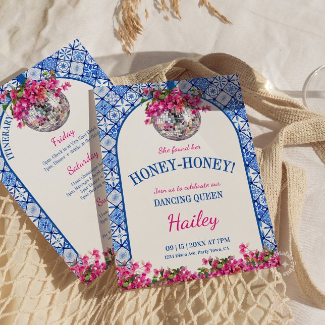 Convites Honey Honey Dancing Queen Bachelorette Weekend  (dancing queen invite, mamma mia invitation, bachelorette weekend, mediterranean party, girls weekend)