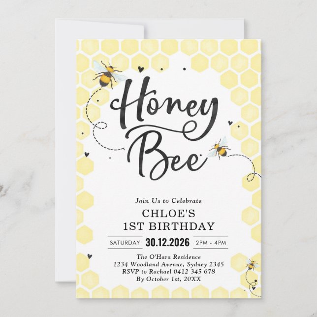 Convites Honey One Honey Bee 1st Birthday Invitation (Frente)