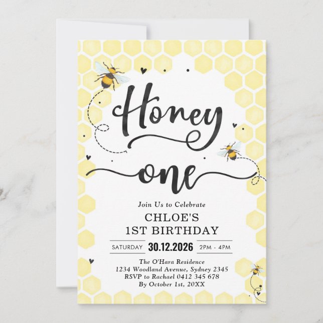 Convites Honey One Honey Bee 1st Birthday Invitation (Frente)