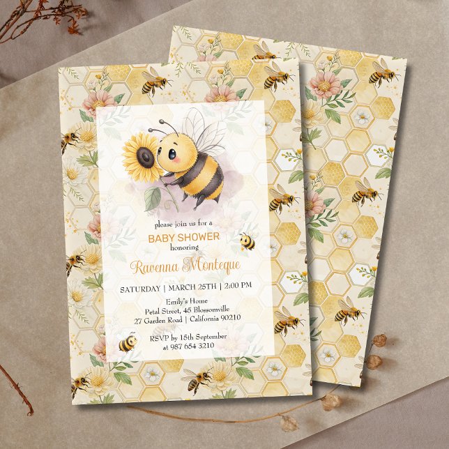 Convites Honeycomb Floral Bee Personalized Baby Shower (Criador carregado)