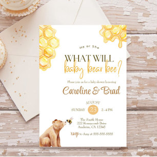 Convites Honeycomb o que será o bebê urso Chá de fraldas