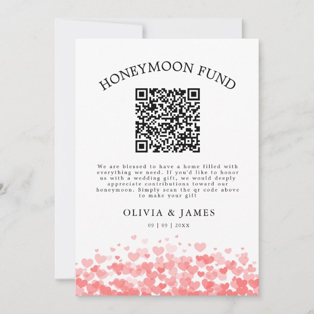 Convites Honeymoon Fund QR Code Sign, Wedding Honeymoon (Frente)