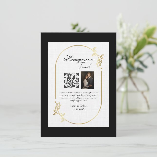 Convites Honeymoon Fund QR Code Sign Wedding Honeymoon (Em pé/Frente)