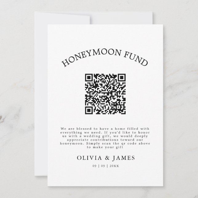 Convites Honeymoon Fund QR Code Sign, Wedding Honeymoon (Frente)