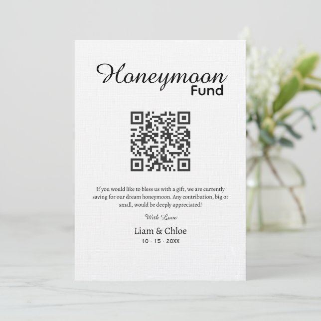 Convites Honeymoon Fund QR Code Sign, Wedding Honeymoon In  (Em pé/Frente)