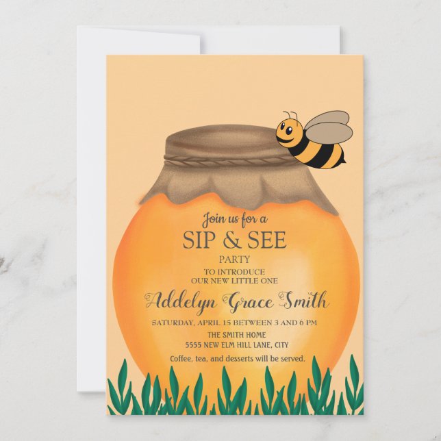 Convites Honeypot e Abelha Bebem Chá de Bebê (Frente)