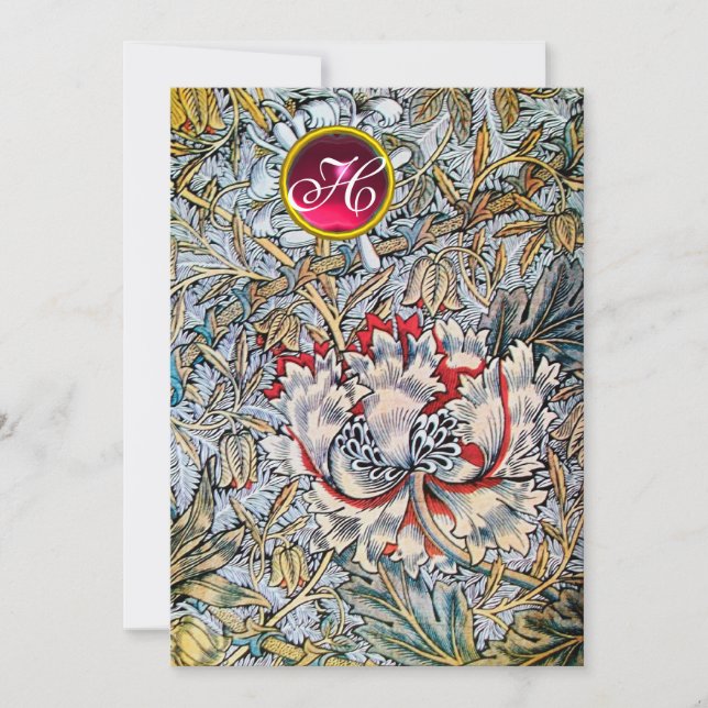 Convites HONEYSUCKLE Red Ruby Monograma Champanhe Metálico (Frente)