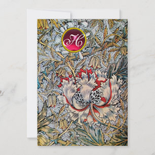 Convites HONEYSUCKLE Red Ruby Monograma Champanhe Metálico