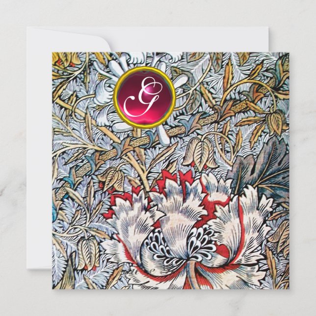 Convites HONEYSUCKLE Red Ruby Monograma Dourado Metálico (Frente)