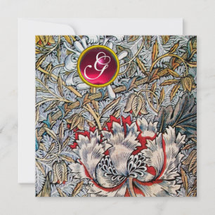 Convites HONEYSUCKLE Red Ruby Monograma Dourado Metálico